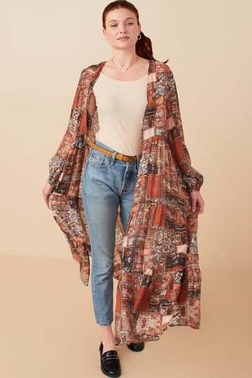 HY7903W Brown Plus Paisley Patch Print Long Sleeve Front